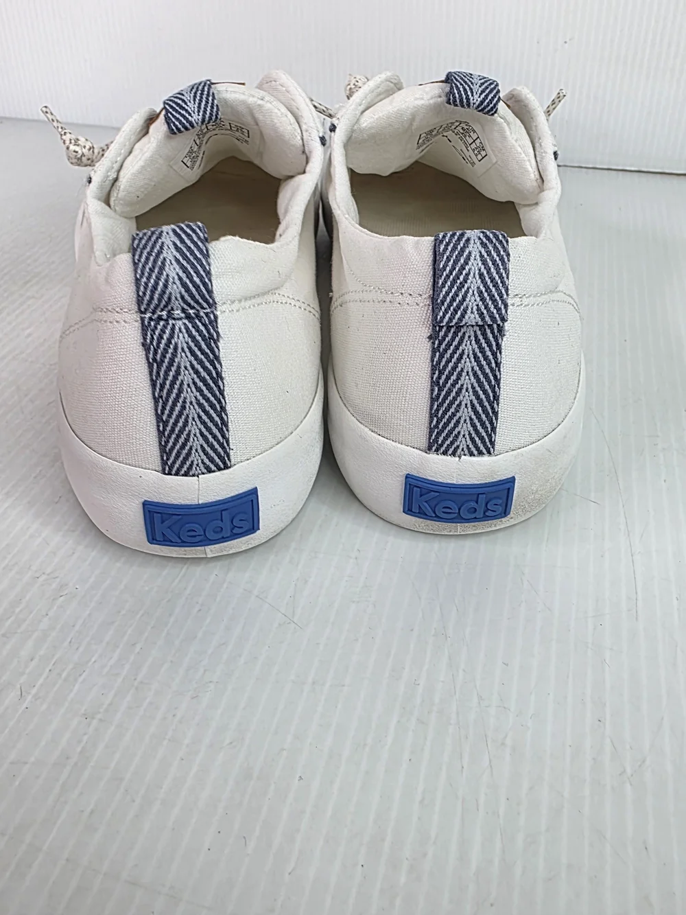 Keds Kickback White Canvas Sneakers with Blue Trim